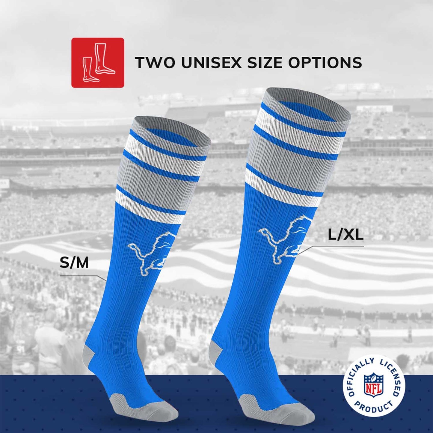 Detroit Lions NFL Adult Knee High-Performance Socks - Light Blue