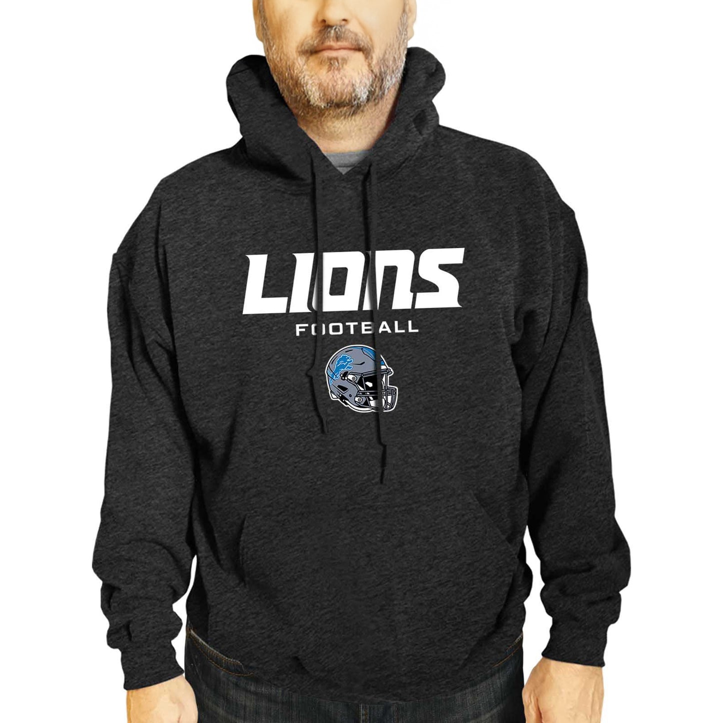 Detroit Lions Adult NFL Football Helmet Heather Hooded Sweatshirt  - Charcoal