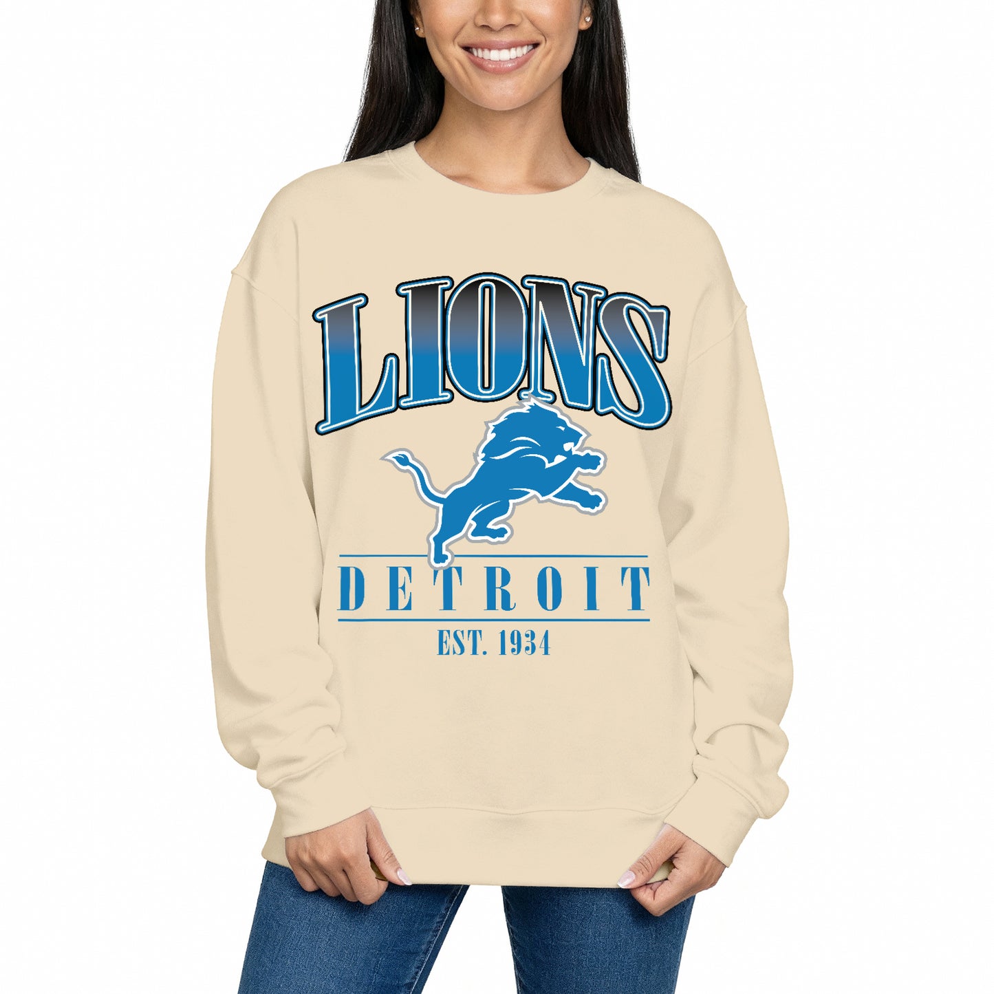 Detroit Lions Womens NFL Starstruck Crewneck Pullover - Cream