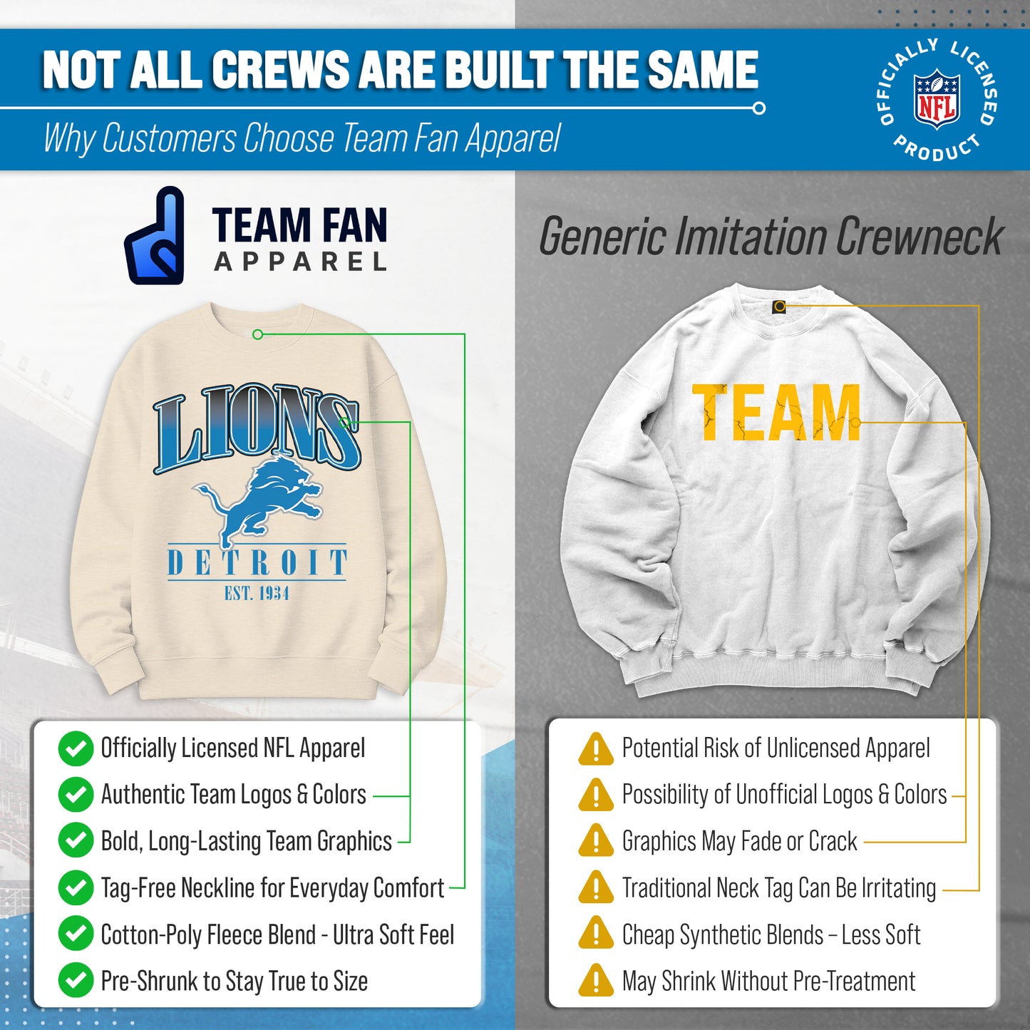 Detroit Lions Womens NFL Starstruck Crewneck Pullover - Cream