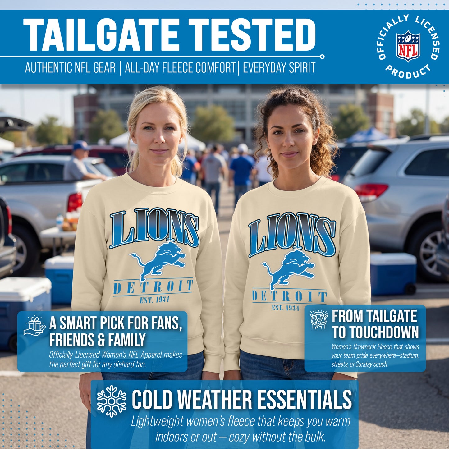 Detroit Lions Womens NFL Starstruck Crewneck Pullover - Cream