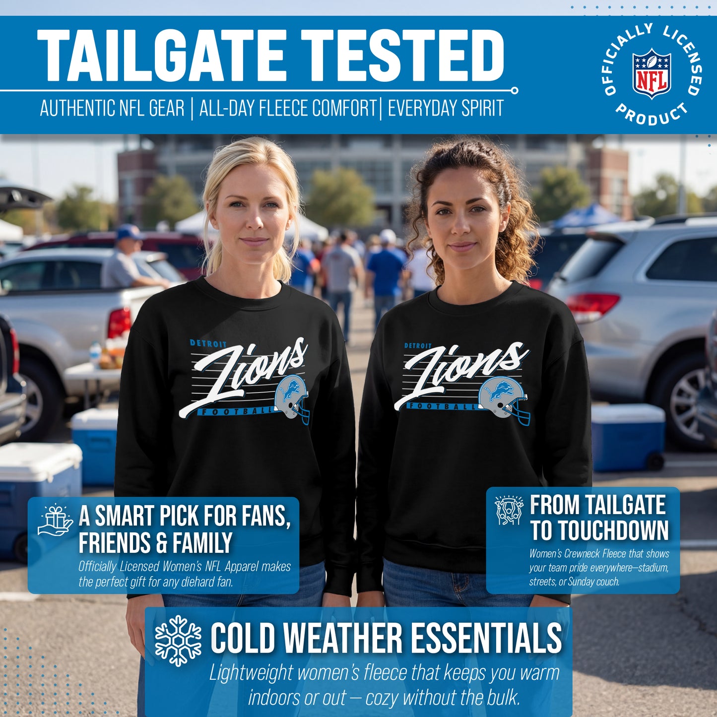 Detroit Lions Womens NFL Scrimmage Line Crewneck Pullover - Black