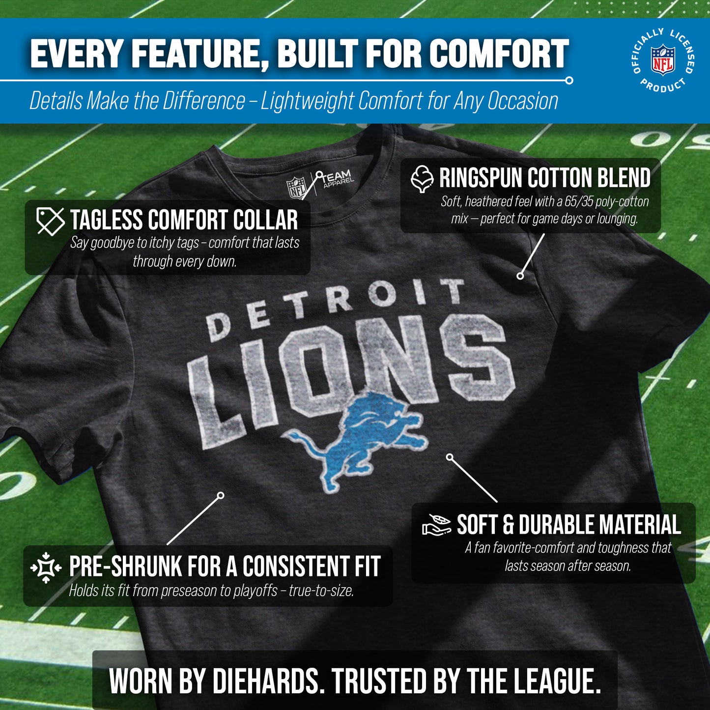 Detroit Lions NFL Starting Fresh Short Sleeve Heather T-Shirt - Black