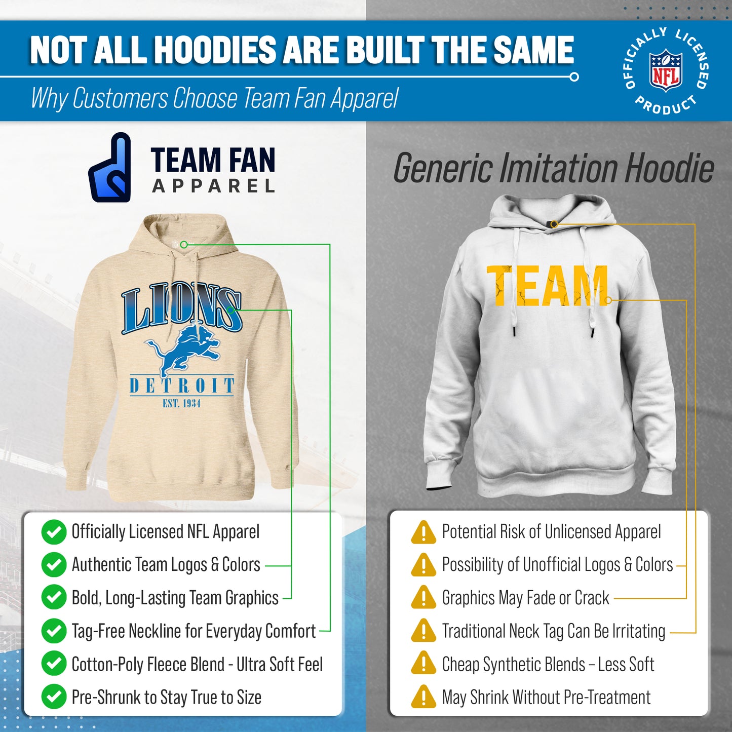 Detroit Lions Team Fan Apparel NFL Women's  Starstruck Fleece Pullover Hoodie - Cream
