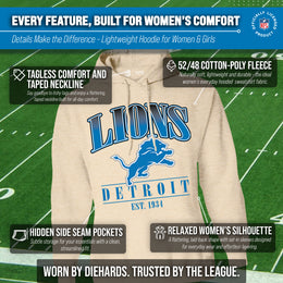 Detroit Lions Team Fan Apparel NFL Women's  Starstruck Fleece Pullover Hoodie - Cream