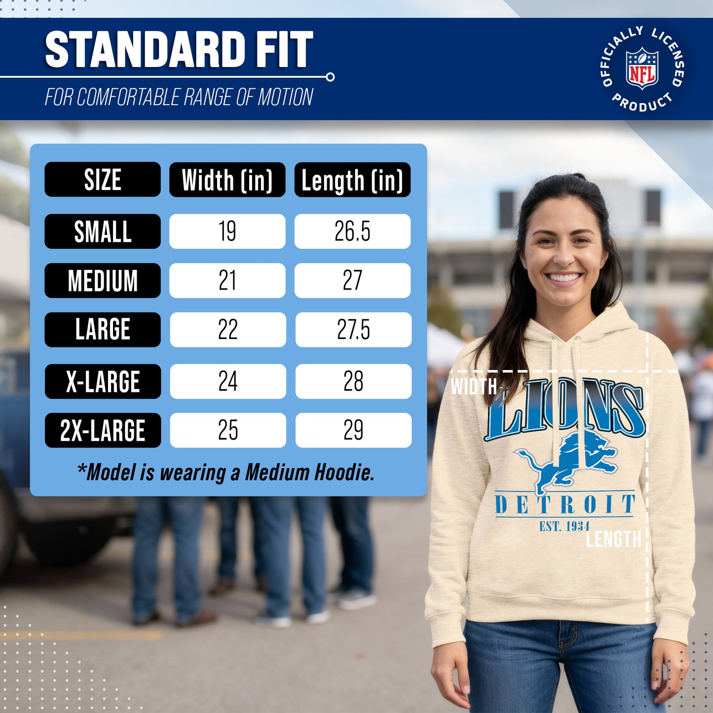 Detroit Lions Team Fan Apparel NFL Women's  Starstruck Fleece Pullover Hoodie - Cream