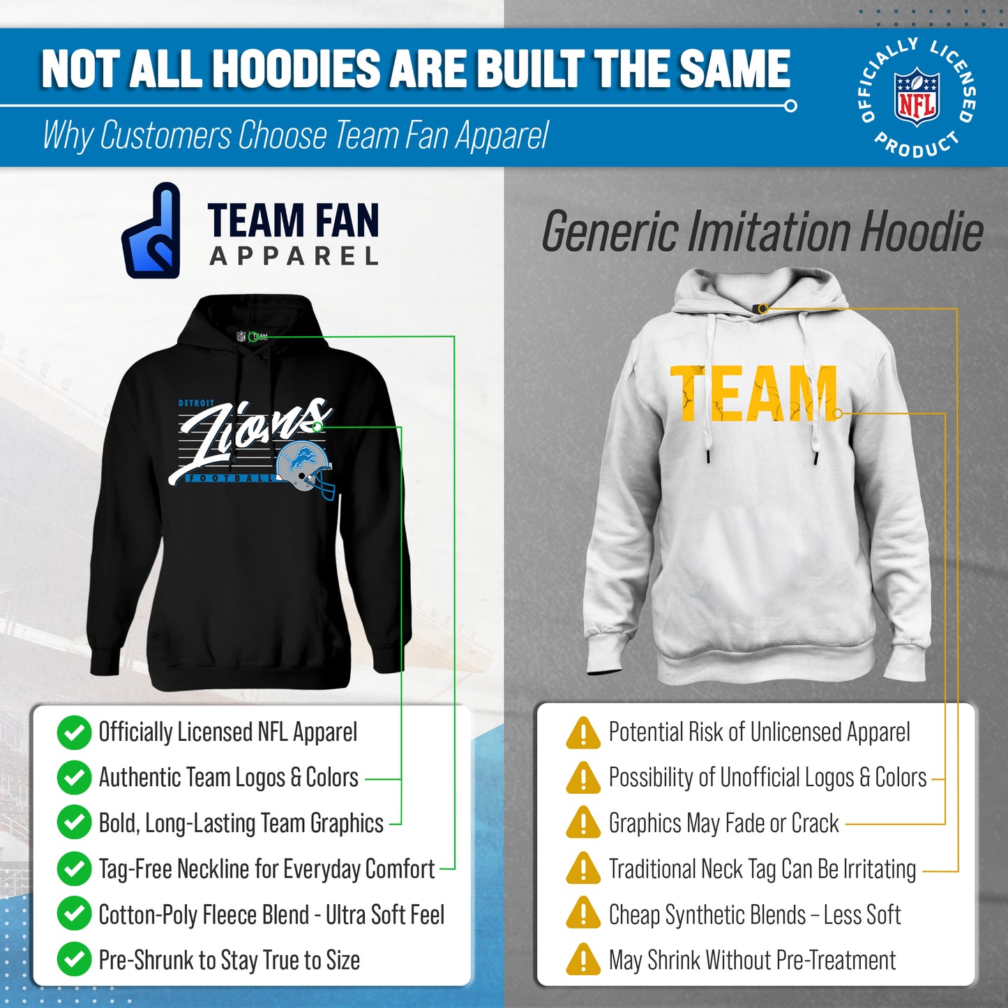 Detroit Lions Ladies NFL Scrimmage Line Fleece Pullover Hooded Sweatshirt - Black