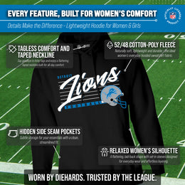 Detroit Lions Ladies NFL Scrimmage Line Fleece Pullover Hooded Sweatshirt - Black