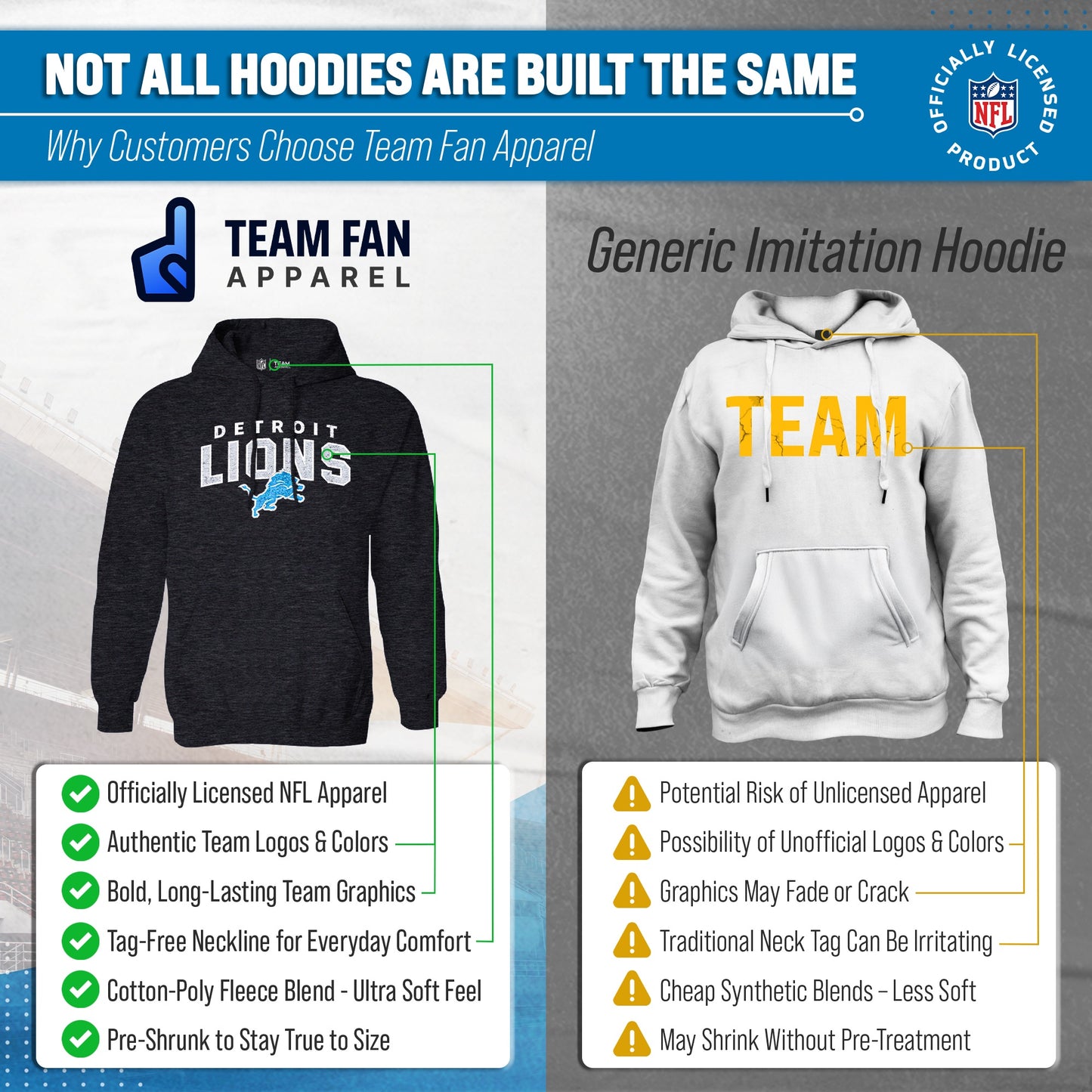 Detroit Lions NFL Adult Unisex Starting Fresh Ultra Soft Fleece Hooded Sweatshirt - Black Heather