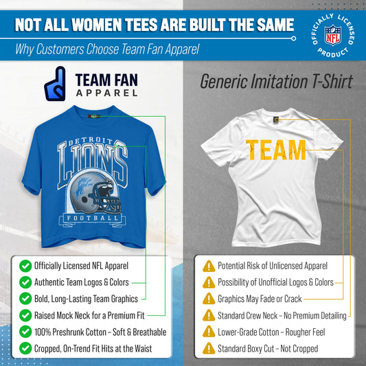 Detroit Lions  Women's Franchise Helmet Crop T-Shirt Mock Neck - Blue