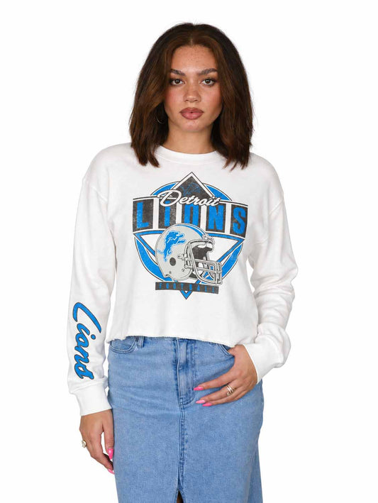 Detroit Lions  Women's Franchise Helmet Cut Crop Crewneck - White