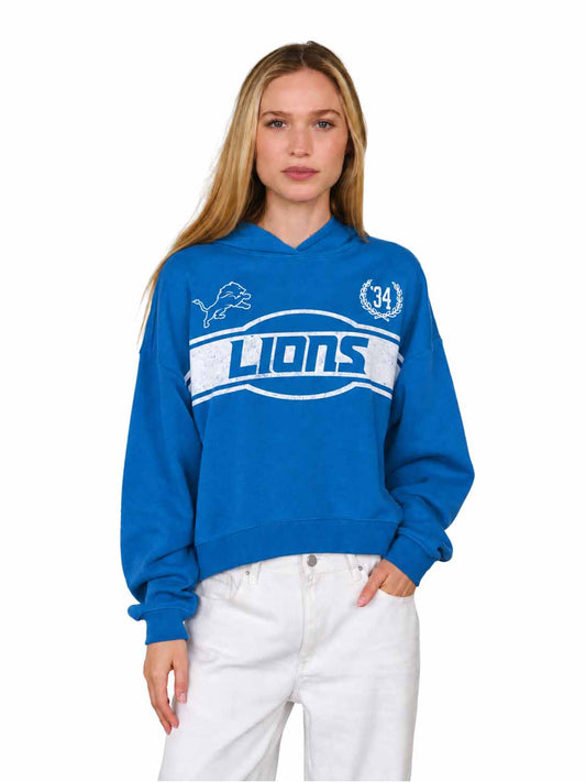 Detroit Lions  NFL Women's Franchise Oversized Crop Hoodie Cotton Fleece - Blue