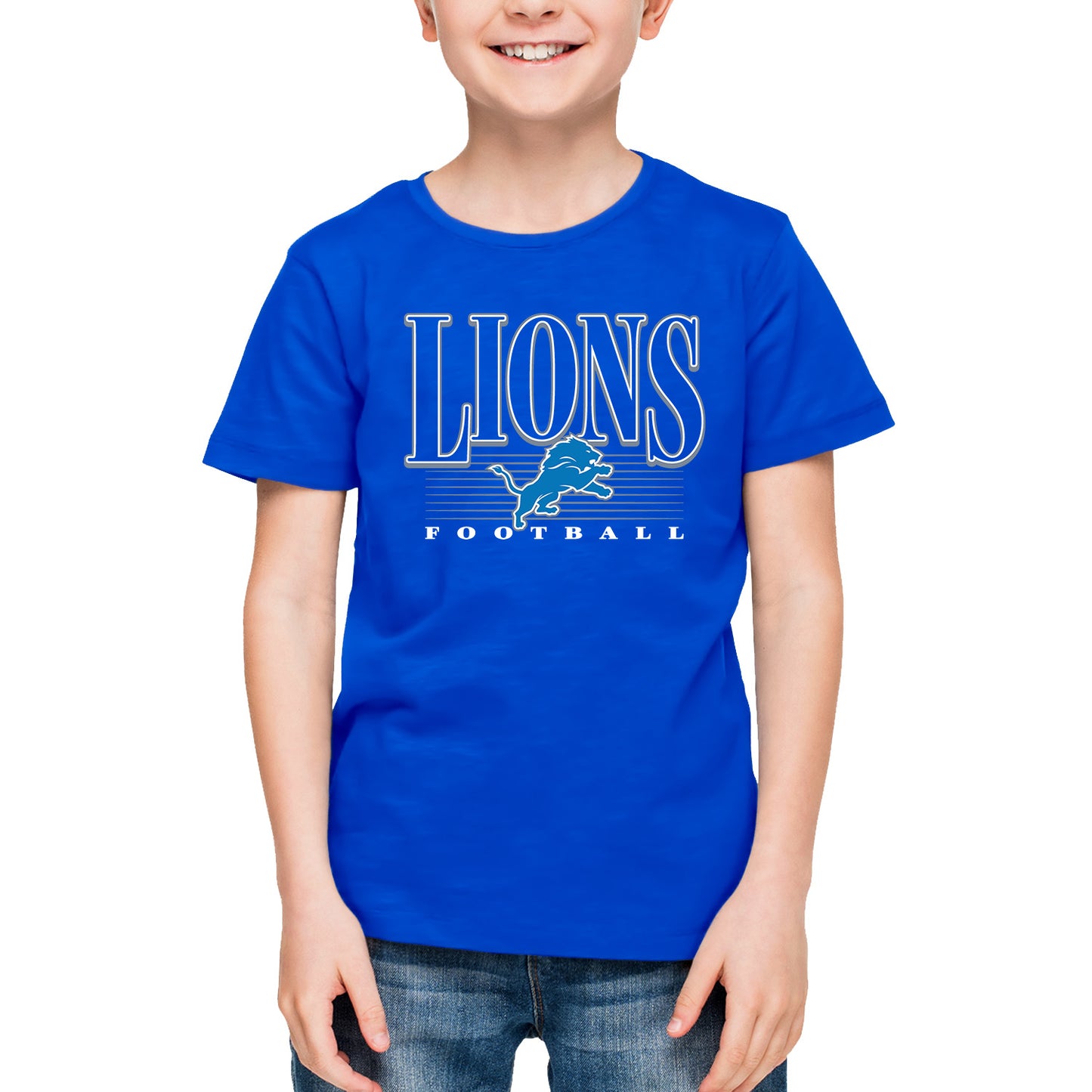 Detroit Lions NFL Youth Overtime Blueprint Football T-Shirt Unisex Tag Free Comfortable - Royal