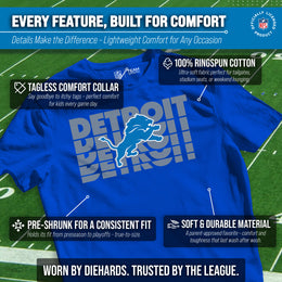 Detroit Lions NFL Youth Repeating Logo Football T-Shirt Unisex Tag Free Comfortable - Royal