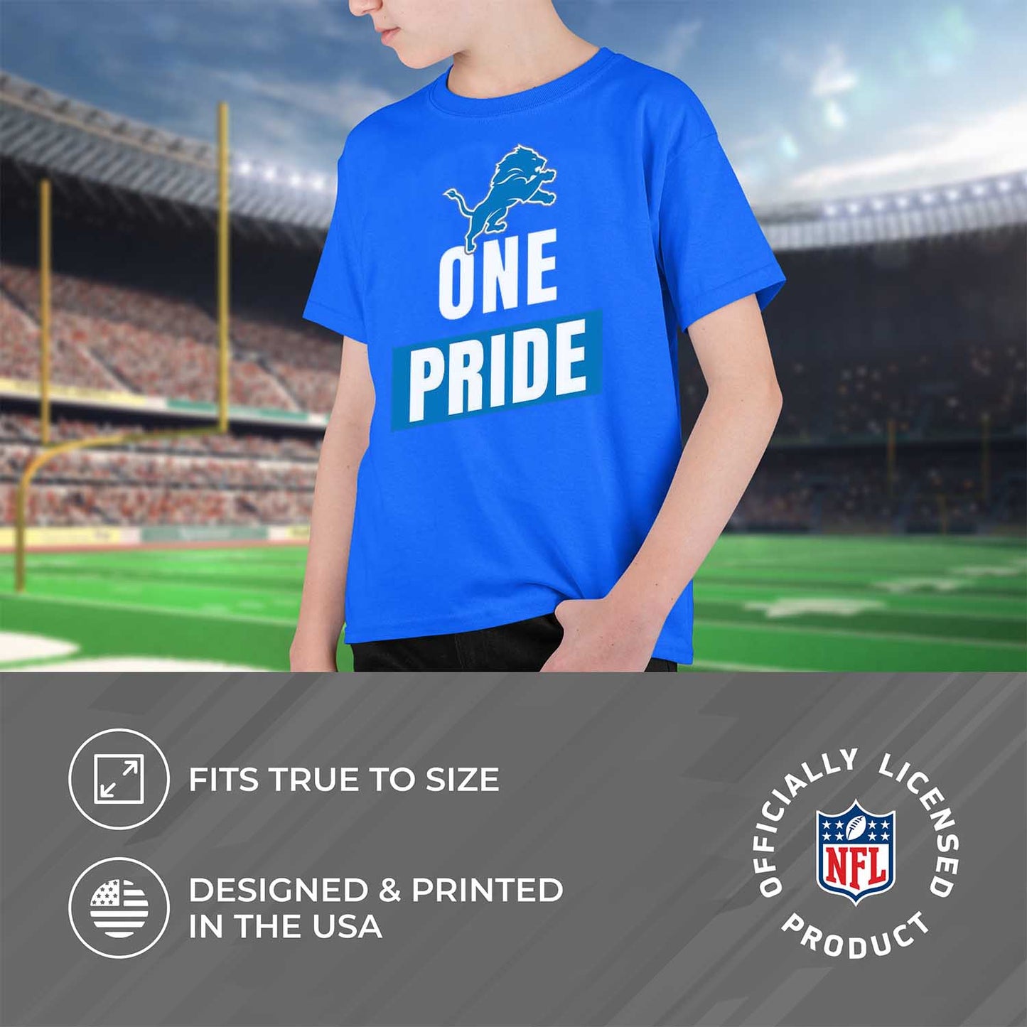 Detroit Lions NFL Youth Team Slogan Short Sleeve Lightweight T Shirt - Royal
