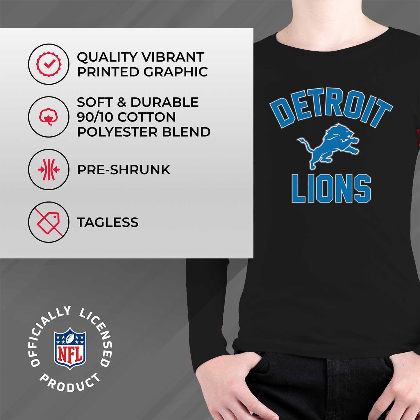 Detroit Lions NFL Gameday Youth Football Long Sleeve Shirt - Black