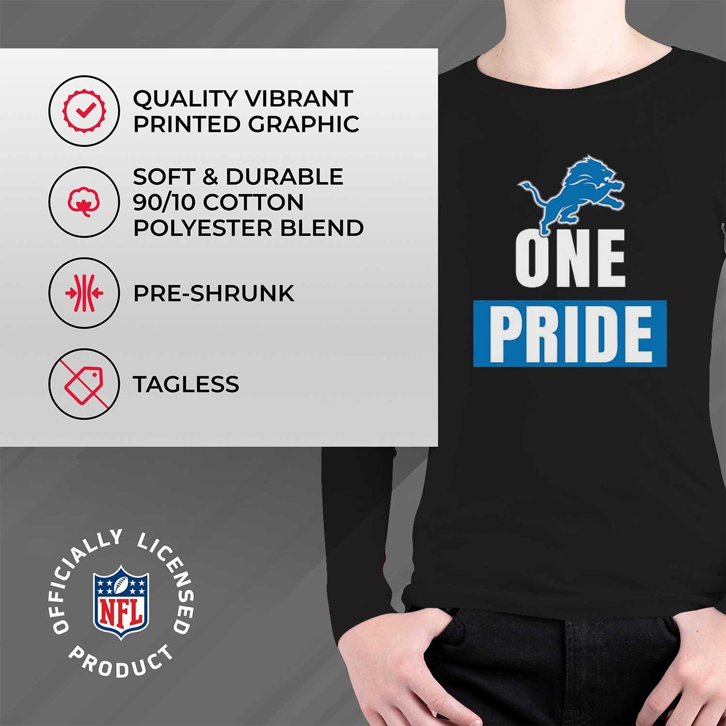 Detroit Lions NFL Youth Team Slogan Long Sleeve Shirt  - Black
