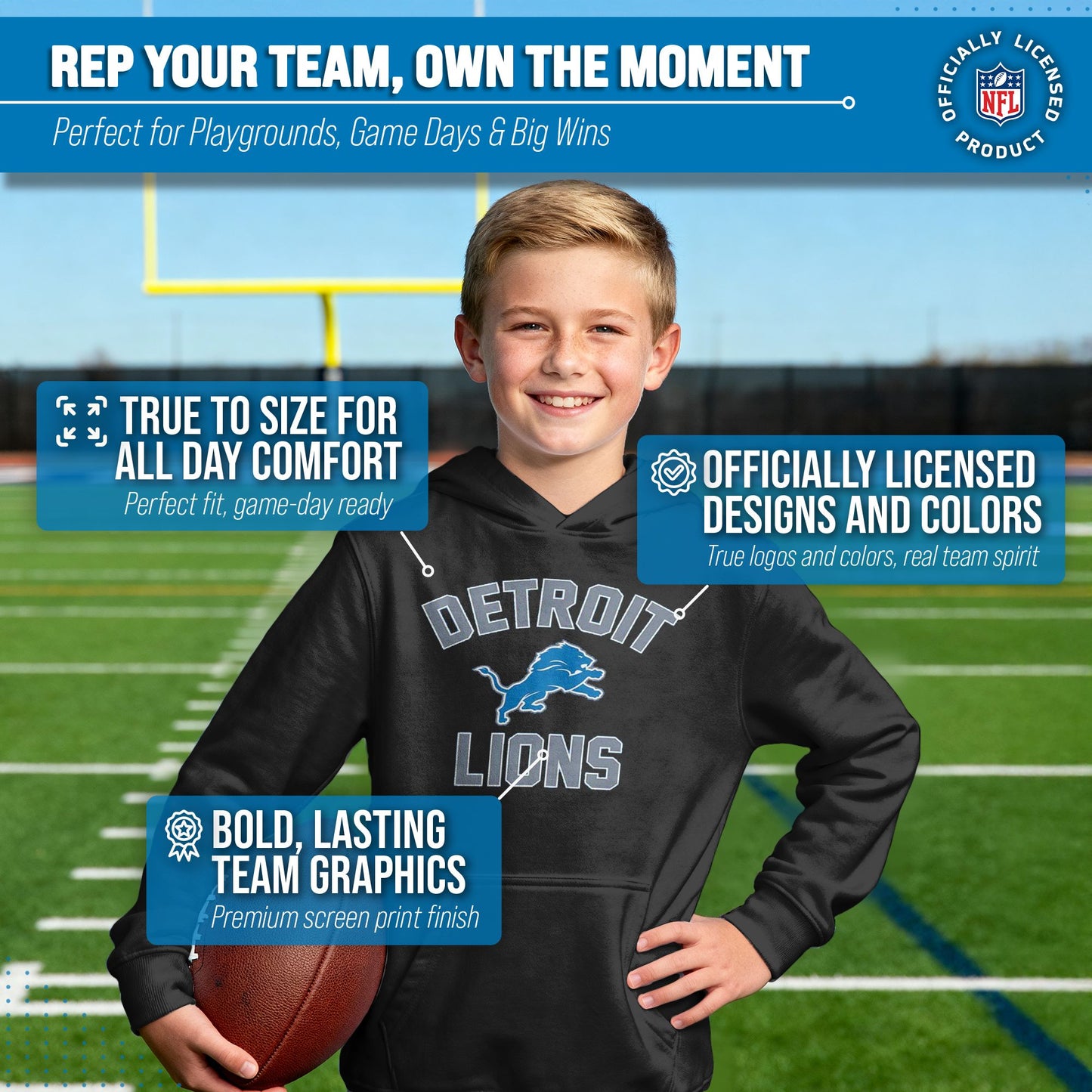 Detroit Lions NFL Youth Gameday Hooded Sweatshirt - Black