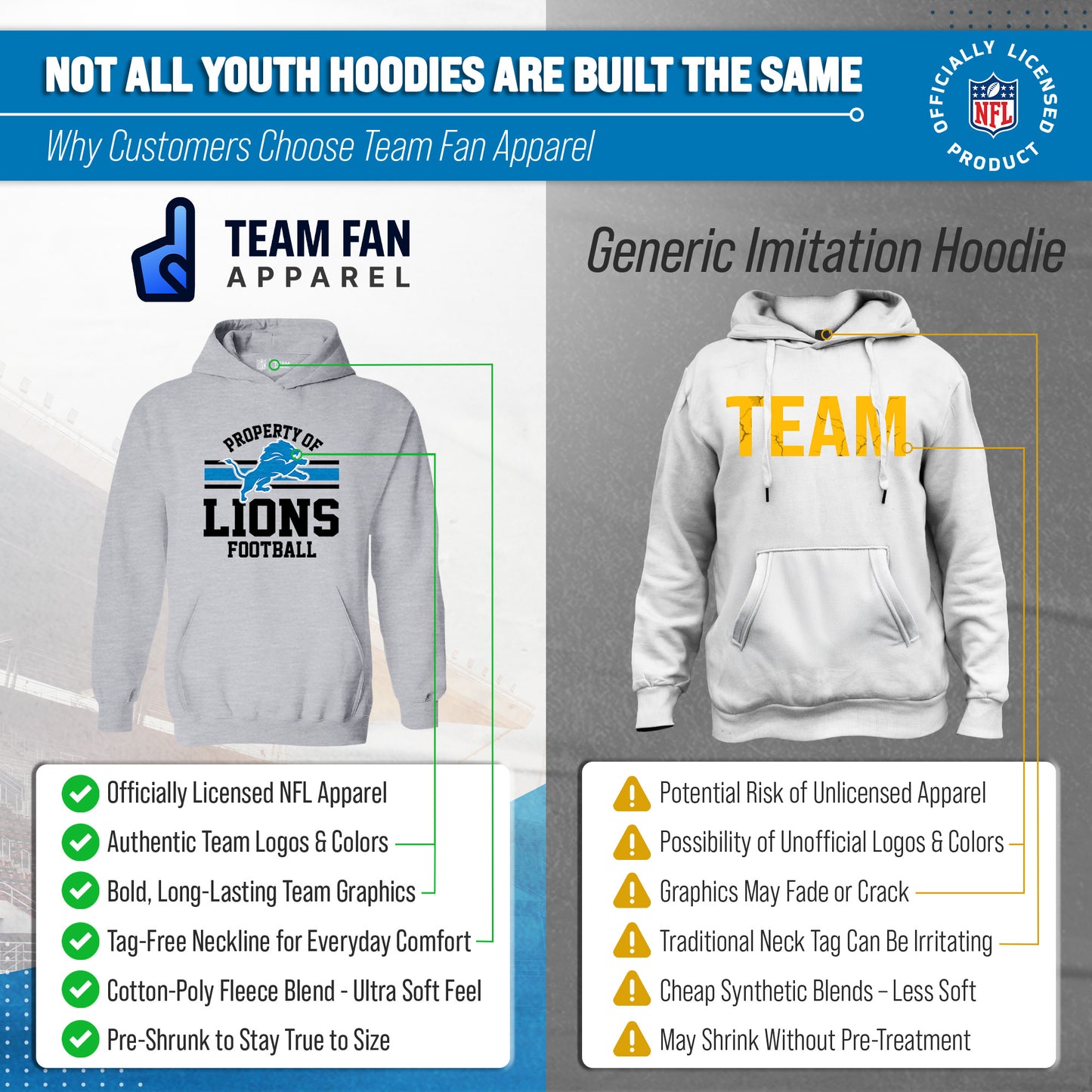 Detroit Lions NFL Youth Property Of Hooded Sweatshirt - Sport Gray