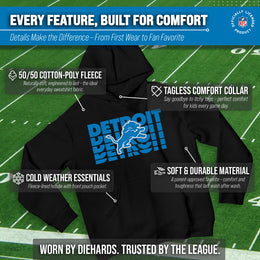 Detroit Lions NFL Youth Repeating Logo Football Fleece Hooded Sweatshirt - Black
