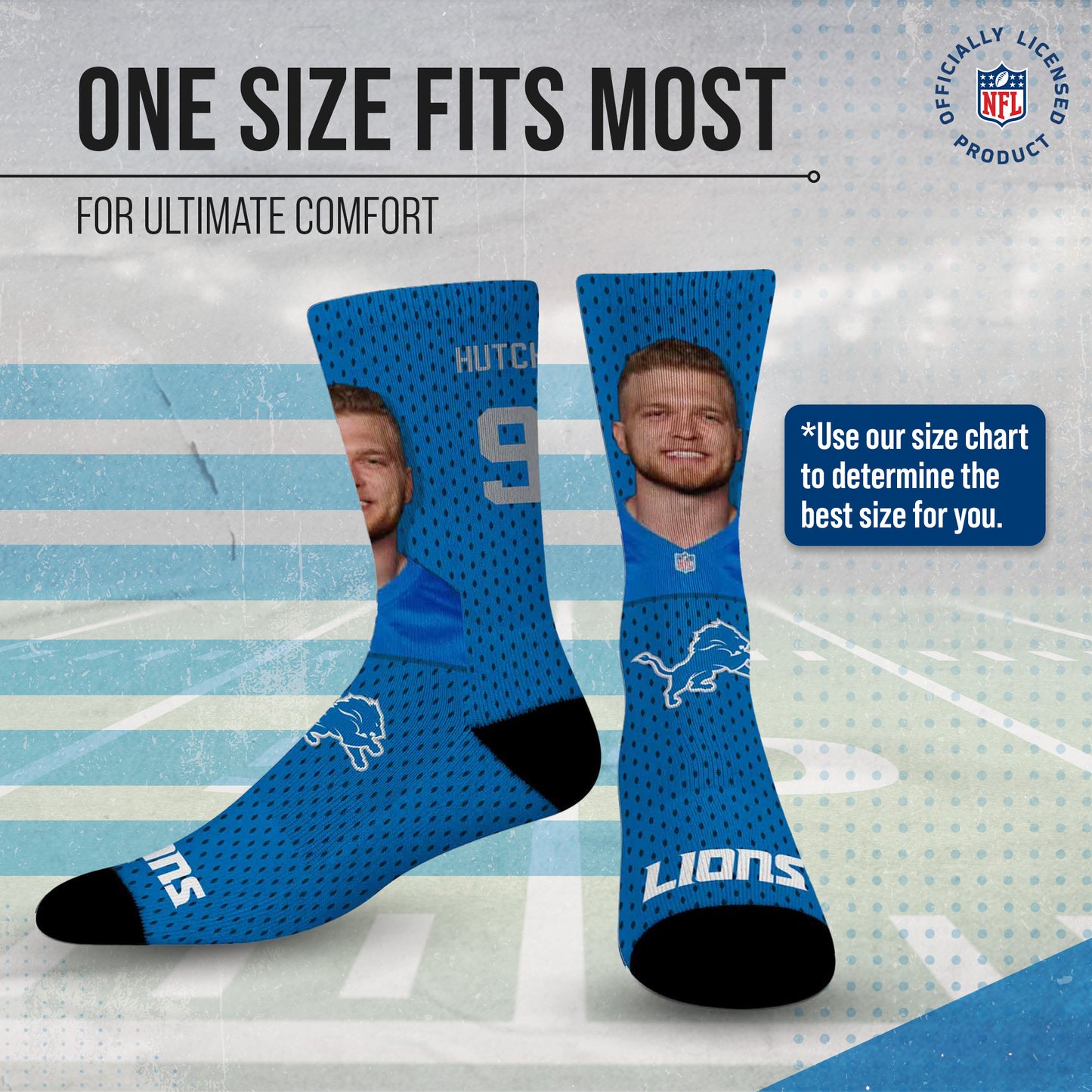 Detroit Lions NFL Youth Roster Player Crew Socks - Blue #14