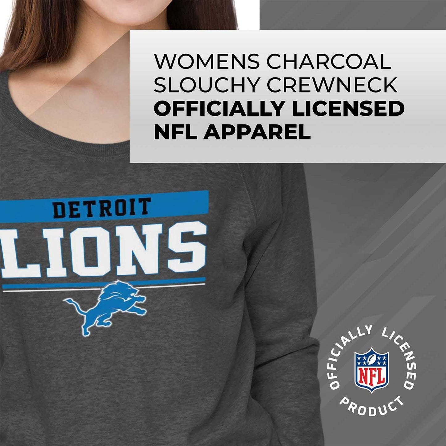Detroit Lions NFL Womens Team Block French Terry Slouchy Top - Charcoal