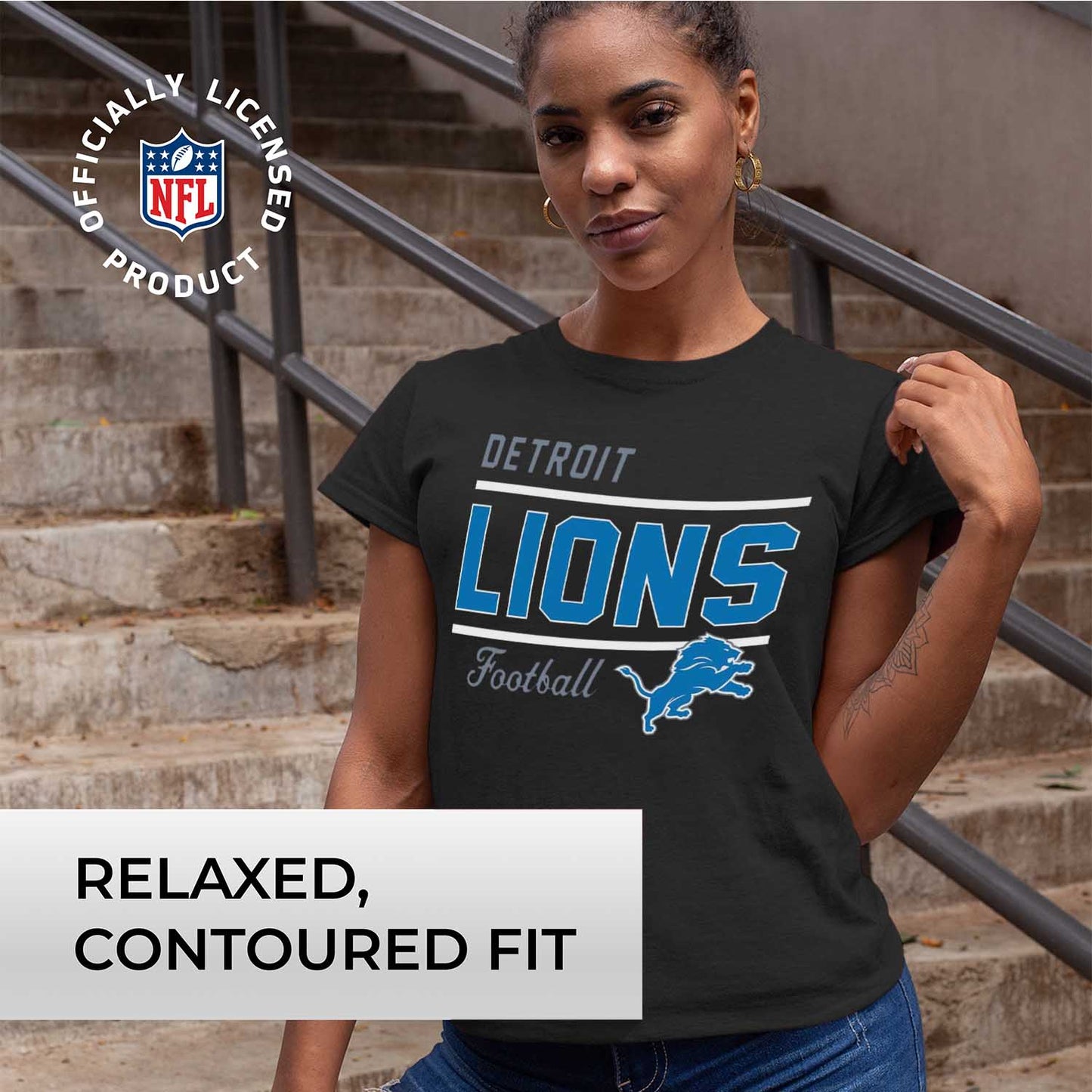 Detroit Lions NFL Womens Plus Size Relaxed Fit T-Shirt - Black