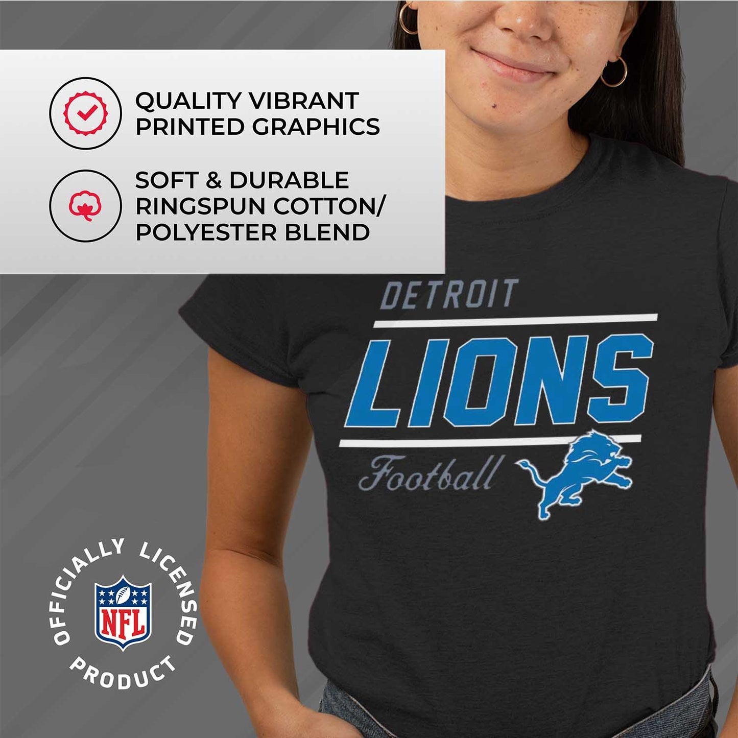 Detroit Lions NFL Womens Plus Size Relaxed Fit T-Shirt - Black