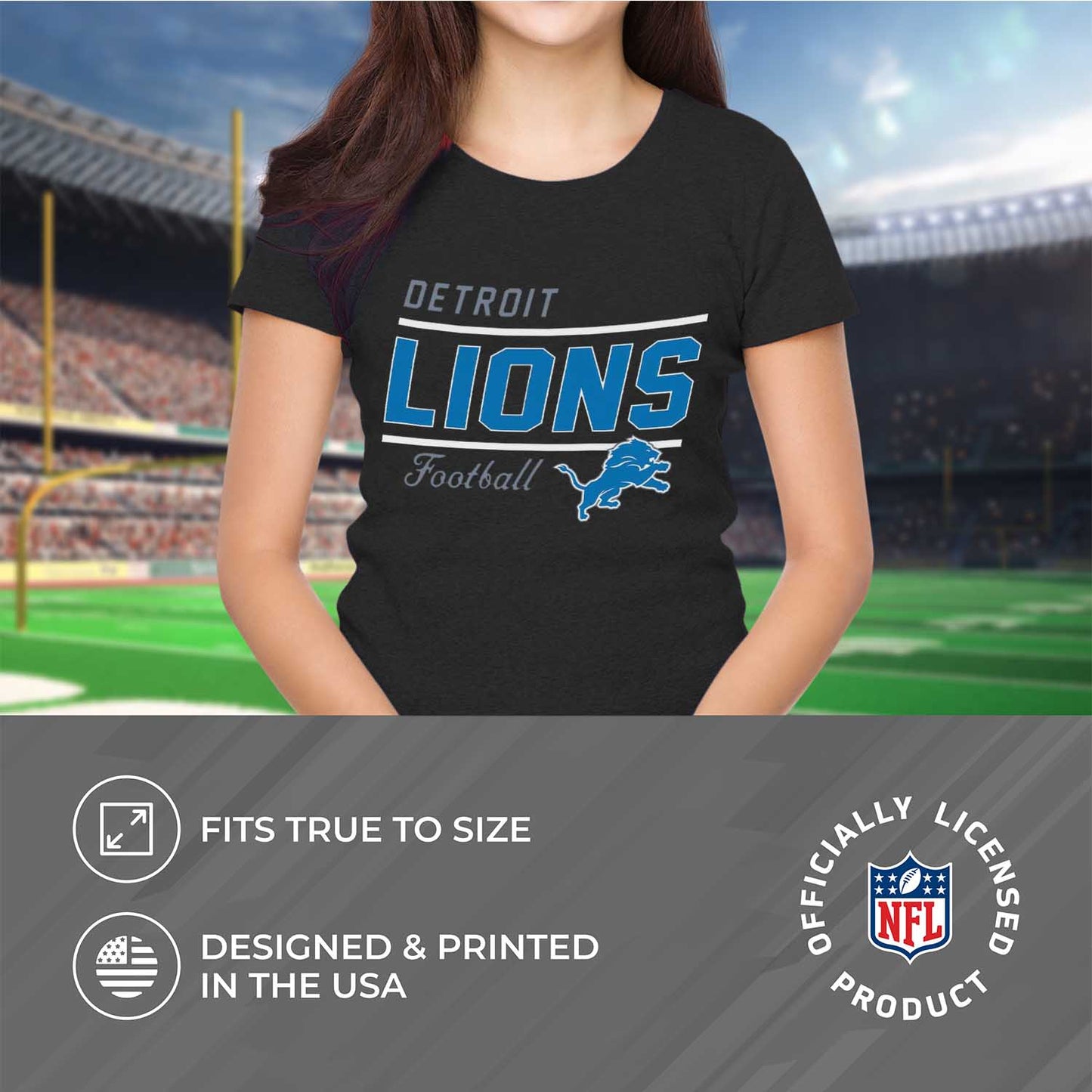Detroit Lions NFL Womens Plus Size Relaxed Fit T-Shirt - Black