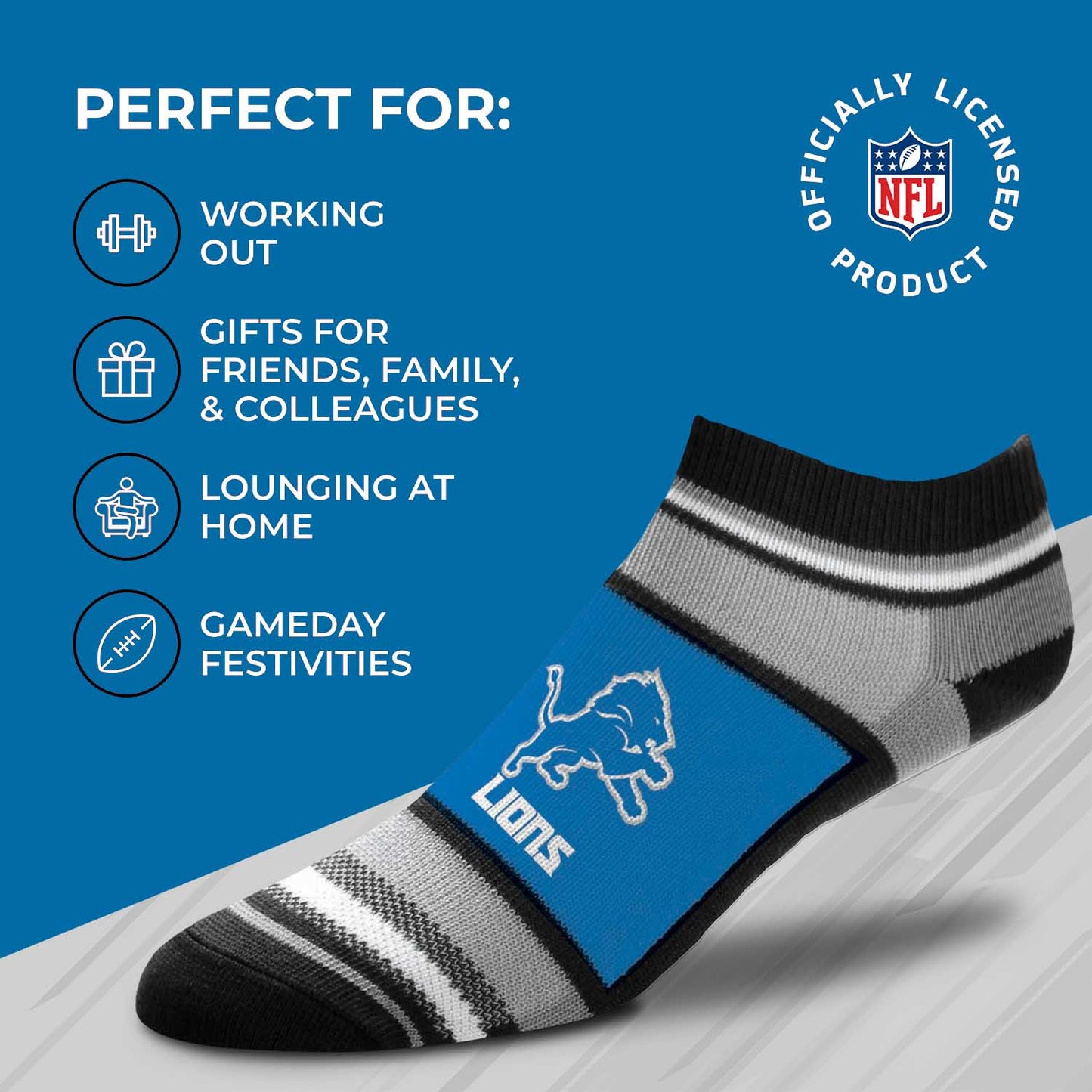 Detroit Lions Adult Marquis Addition No Show Socks - Blue