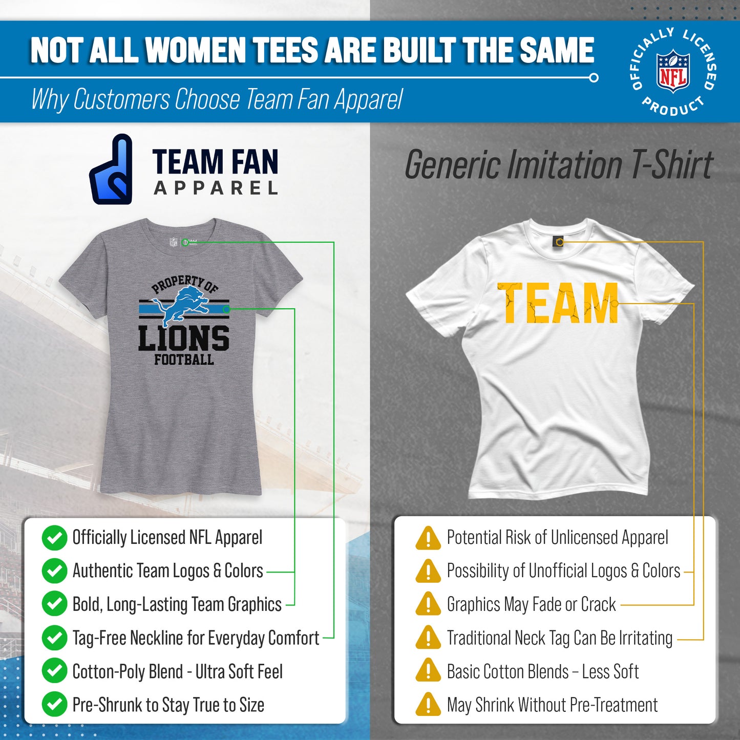 Detroit Lions NFL Womens Short Sleeve Property of Tshirt - Gray