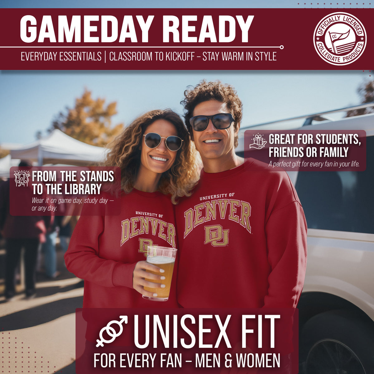 Denver Pioneers Adult Arch & Logo Soft Style Gameday Crewneck Sweatshirt - Maroon