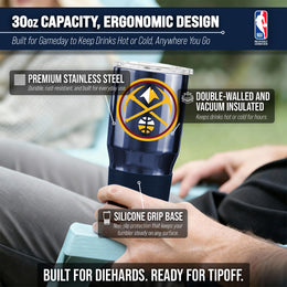 Denver Nuggets NBA Basketball 30oz Stainless Steel Vacuum Insulated Game Day Tumbler with Silicone Grip - Navy