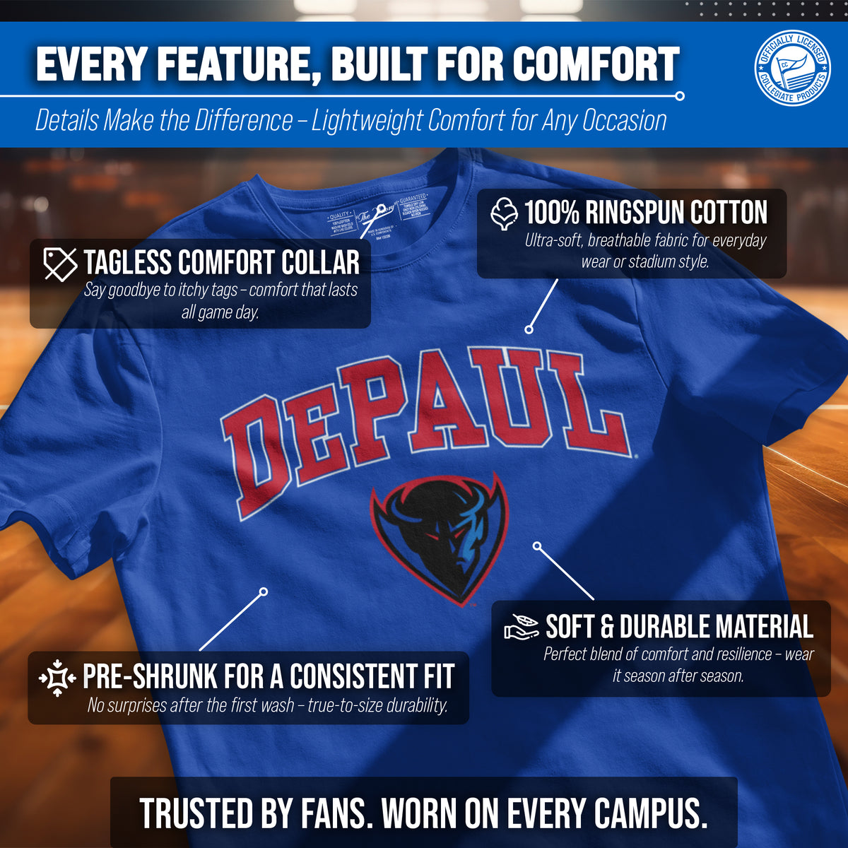 DePaul Blue Demons NCAA Adult Gameday Cotton T-Shirt - Royal