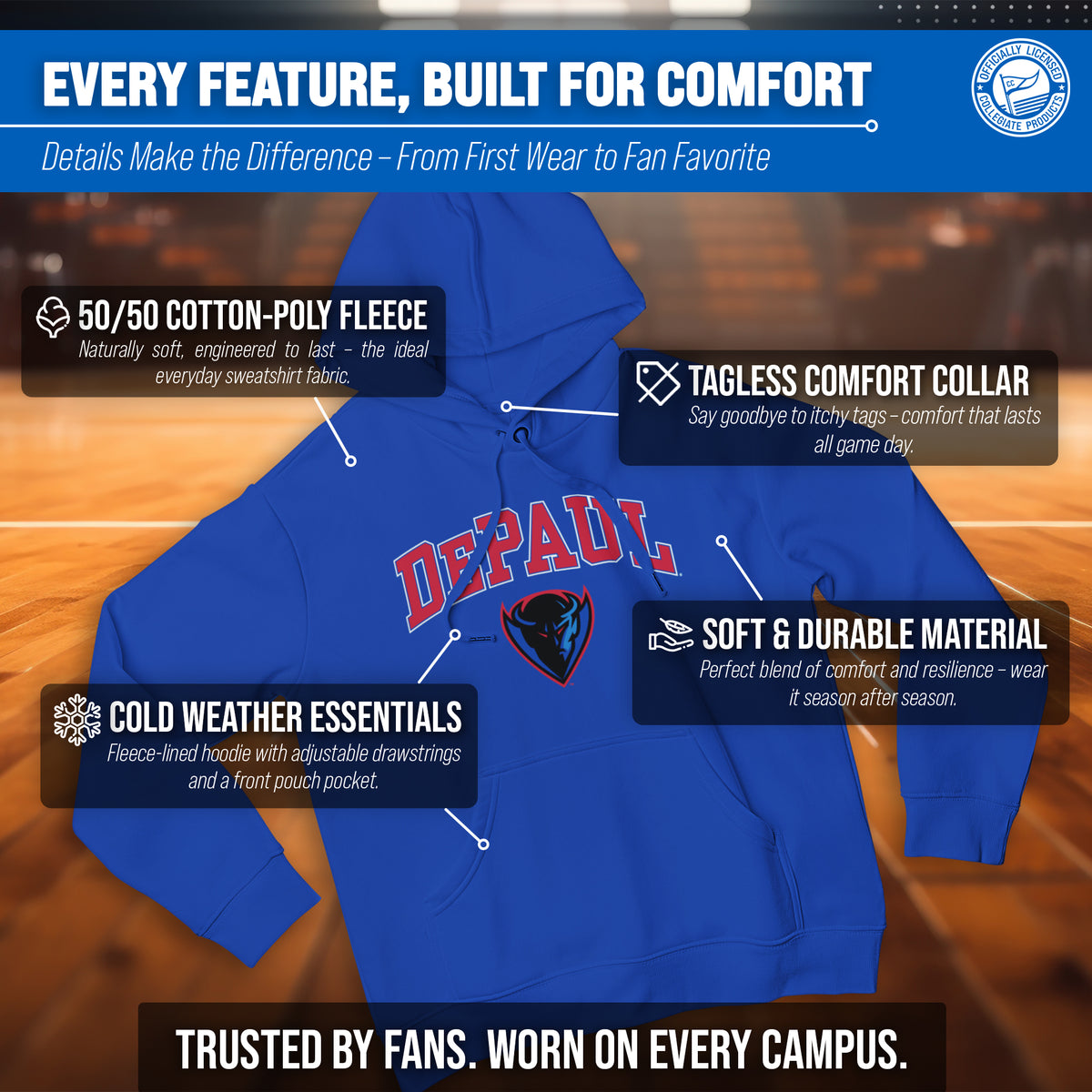 DEP Arch & Logo Gameday Hoodie - Royal