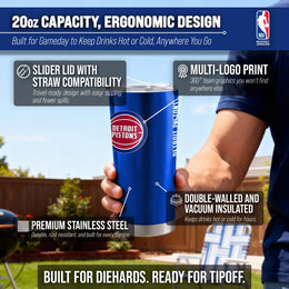 Detroit Pistons NBA Basketball 20oz Stainless Steel Vacuum Insulated Game Day Tumbler with Silicone Grip - Royal