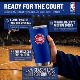 Detroit Pistons NBA Basketball 20oz Stainless Steel Vacuum Insulated Game Day Tumbler with Silicone Grip - Royal