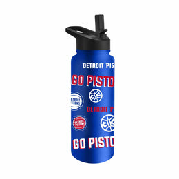 Detroit Pistons NBA Basketball 34oz Stainless Steel Vacuum Insulated Game Day Water Bottle with Flip Straw Lid and Handle - Royal