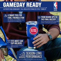 Detroit Pistons NBA Basketball 30oz Stainless Steel Vacuum Insulated Game Day Tumbler with Silicone Grip - Royal