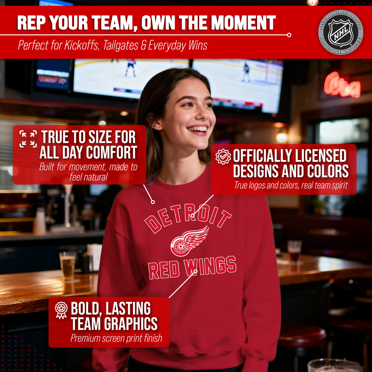 NFL Gameday Crewneck Sweatshirt, Cotton Fleece Pullover Men Women