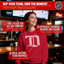 Detroit Red Wings Adult NHL Retro Logo Hockey Fleece Crewneck Sweatshirt - Red Heather