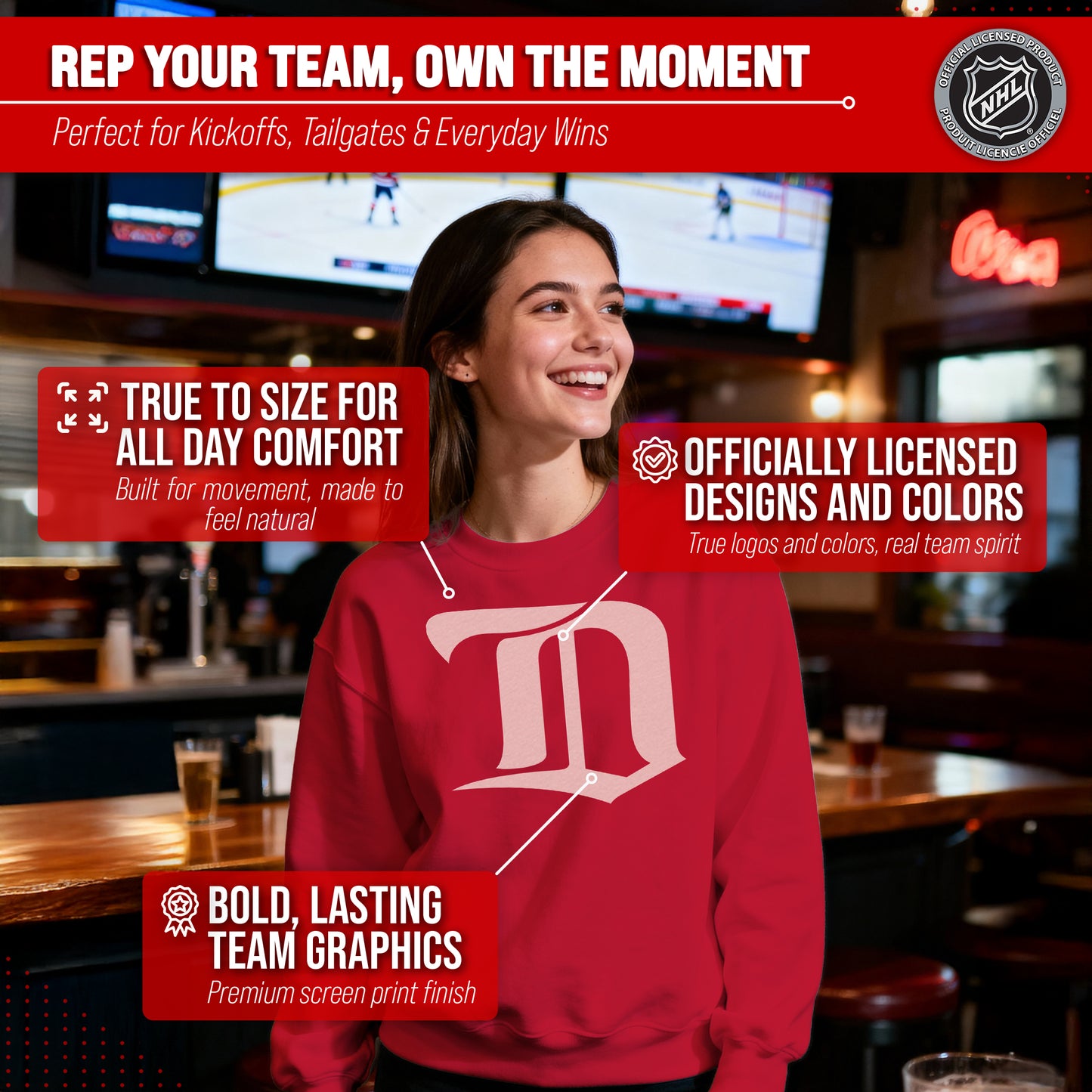 Detroit Red Wings Adult NHL Retro Logo Hockey Fleece Crewneck Sweatshirt - Red Heather