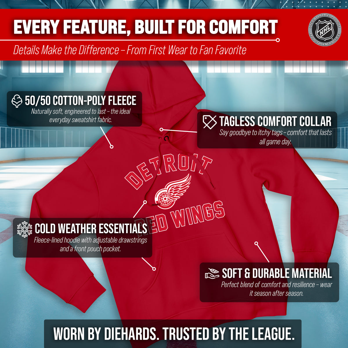 Detroit Red Wings Hoodie Pullover Sweatshirt - Red
