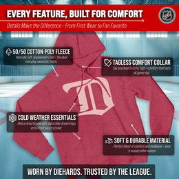 Detroit Red Wings Adult NHL Retro Logo Hockey Fleece Hooded Sweatshirt - Red Heather