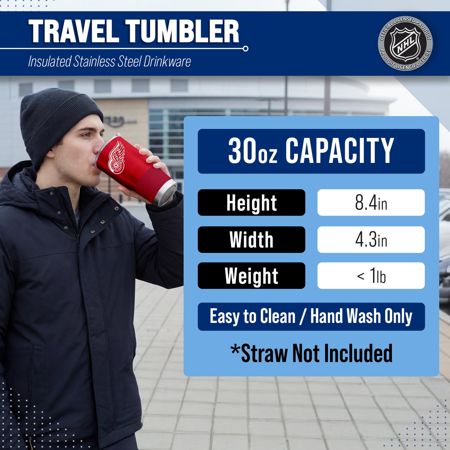 Detroit Red Wings NHL Hockey 30oz Stainless Steel Vacuum Insulated Game Day Tumbler with Silicone Grip - Red