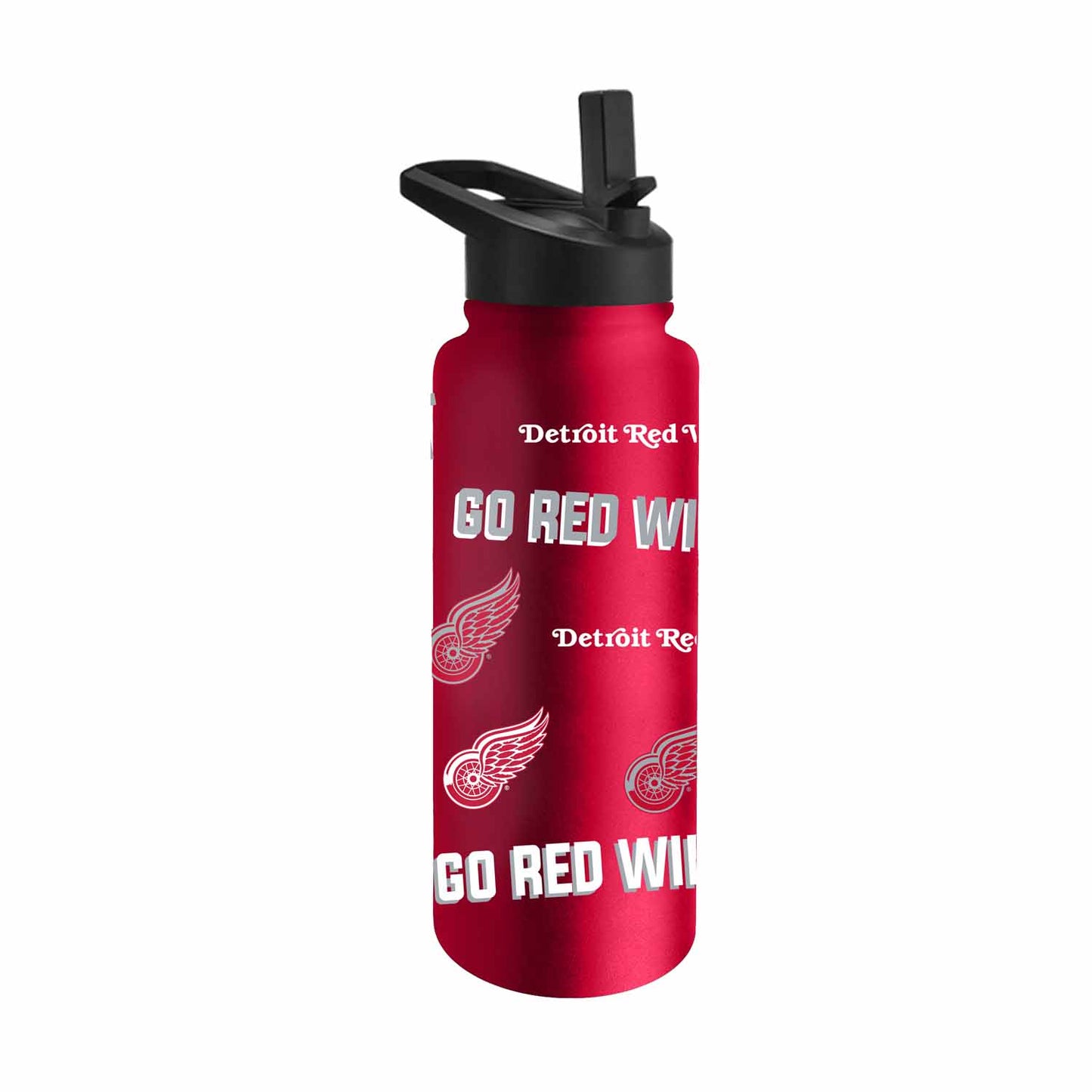 Detroit Red Wings NHL Hockey 34oz Stainless Steel Vacuum Insulated Game Day Water Bottle with Flip Straw Lid and Handle - Red
