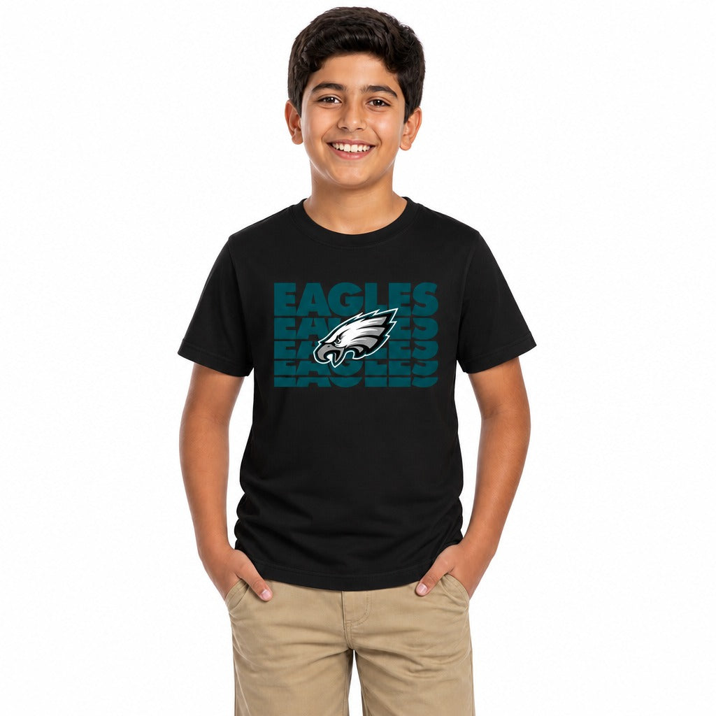 Philadelphia Eagles  NFL Youth Repeating Logo T-Shirt Kids Boys Girls - Black