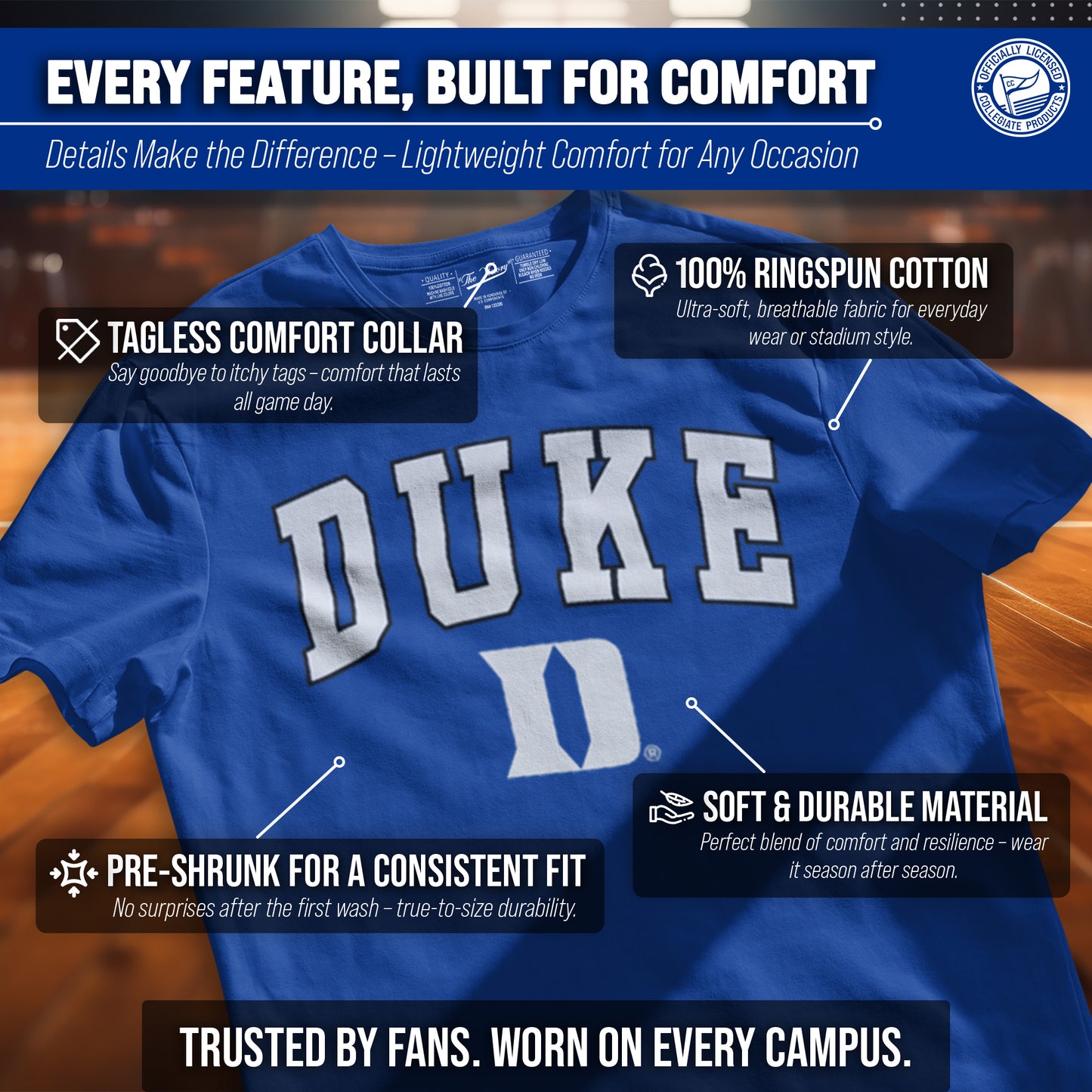 Duke Blue Devils Campus Colors  T-Shirt for Men and Women - Royal