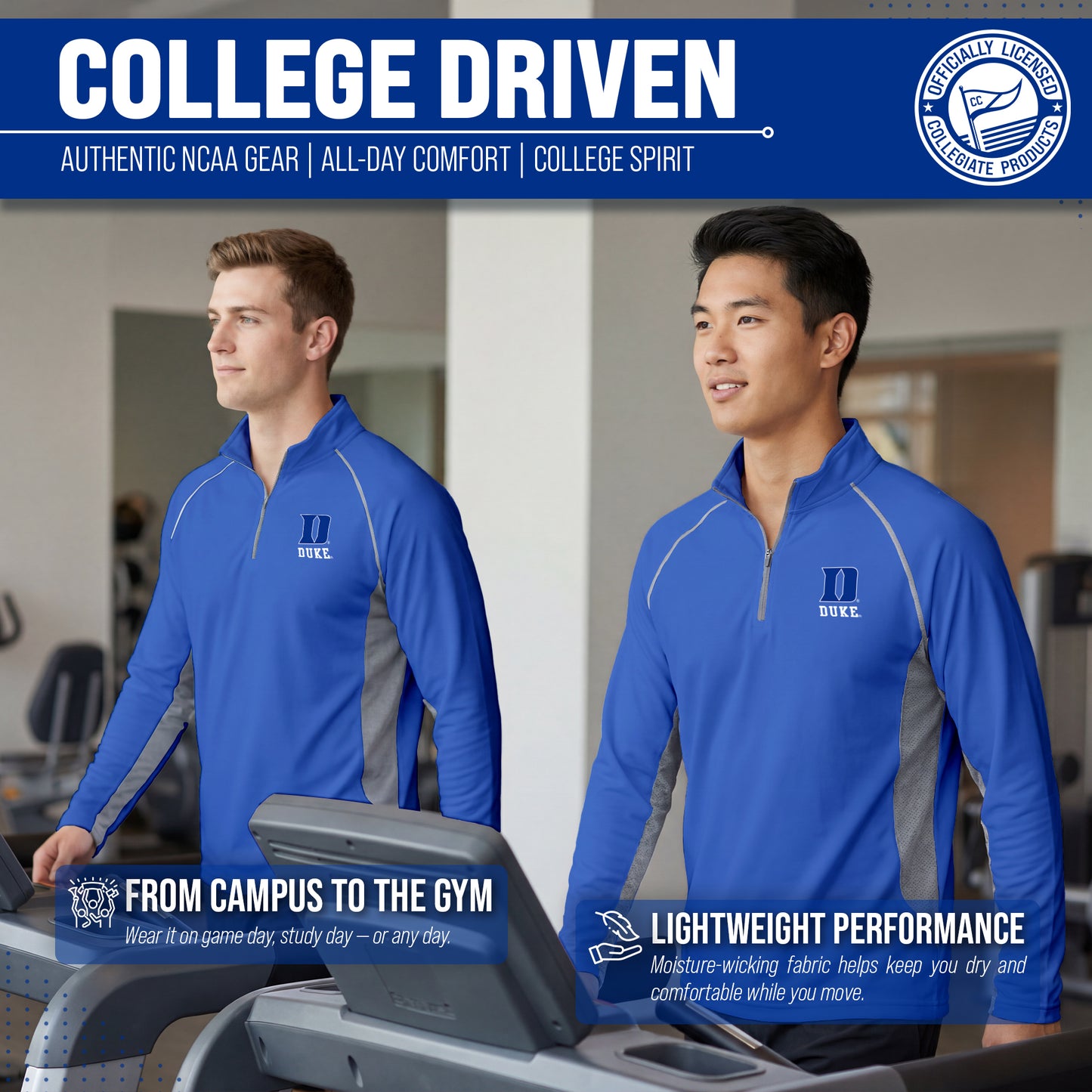 Duke Blue Devils Mens NCAA Campus Classic Long Sleeve 1/4 Zip Windshirt - Royal