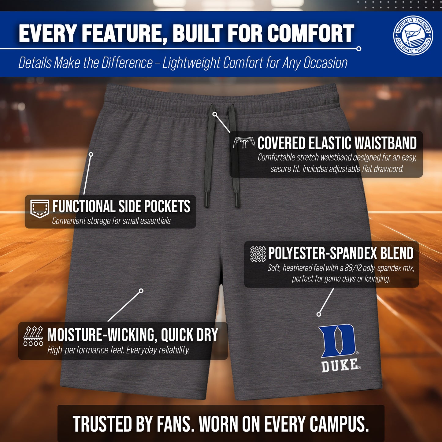 Duke Blue Devils NCAA Men’s University Athletic Performance Shorts - Black Heather